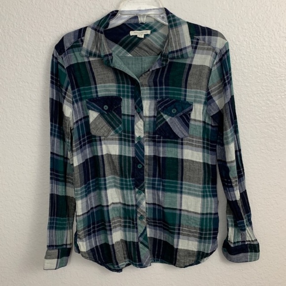 BeachLunchLounge Green/Blue Plaid Flannel - S - Picture 1 of 5